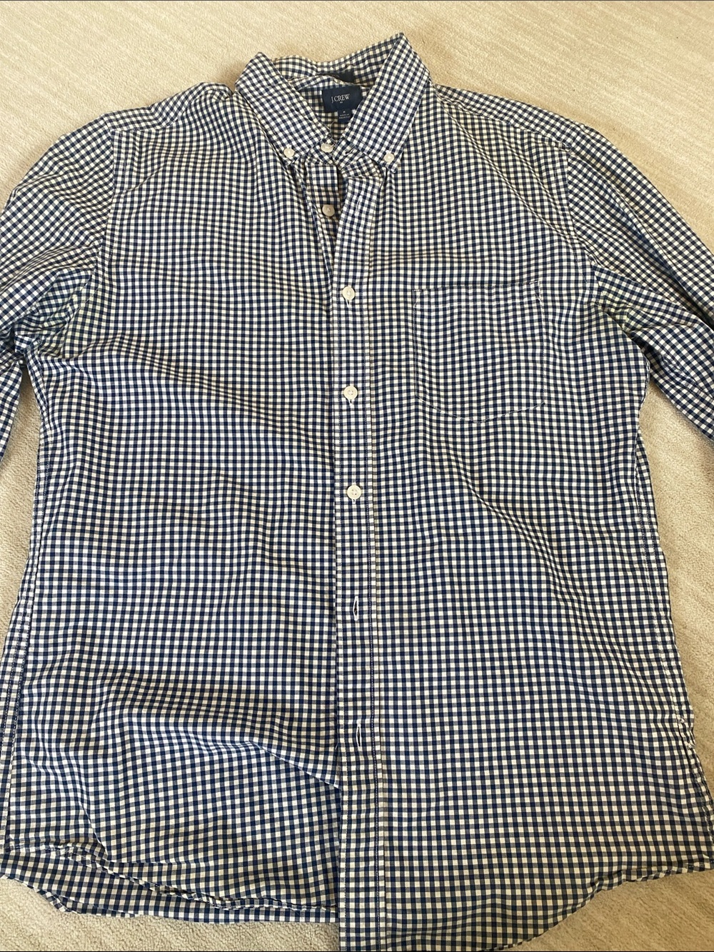 J. Crew Men’s Navy and White Gingham Button-Down Shirt